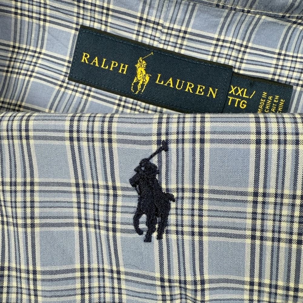Polo Ralph Lauren Oxford Button Front Shirt Men's Plaid 2XL‎ Blue